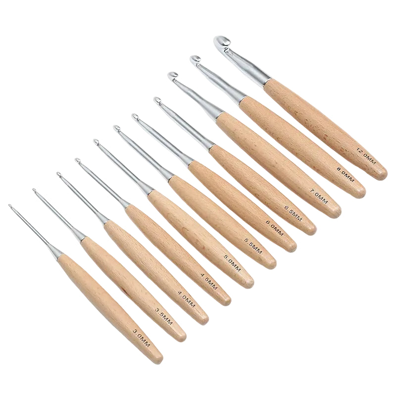 Weaveyland Set de 11 Crochets à Crochet avec Manche en Bois – Aiguilles pour Tricot et Travaux Manuels