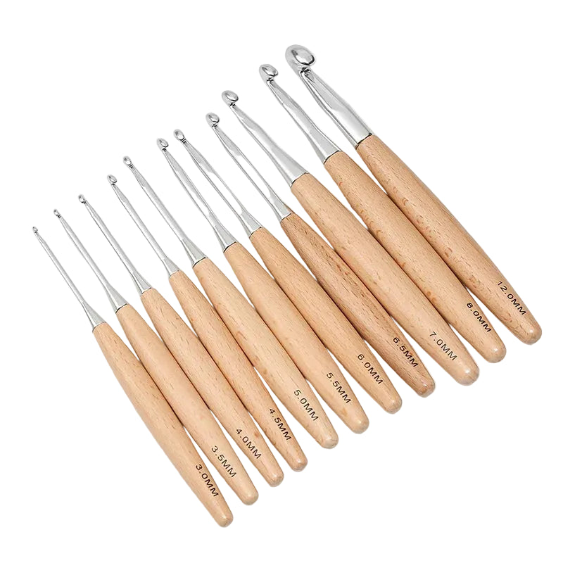 Weaveyland Set de 11 Crochets à Crochet avec Manche en Bois – Aiguilles pour Tricot et Travaux Manuels