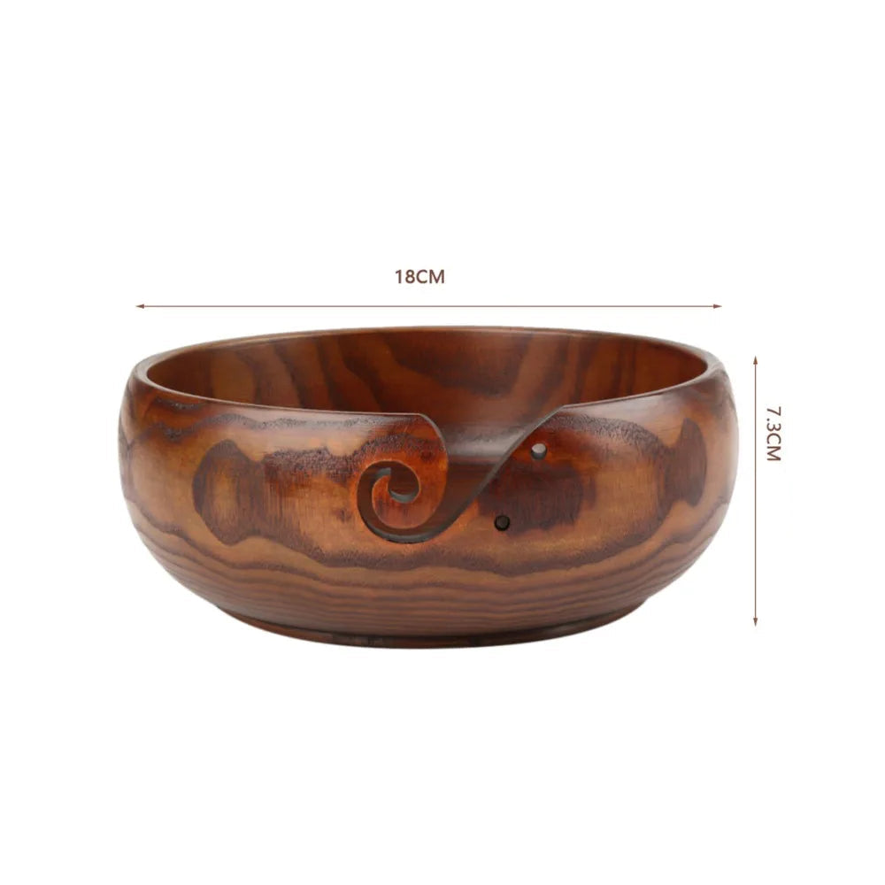 Weaveyland Bol à Laine en Bois Rond avec Trous – Porte-Pelote pour Tricot et Crochet