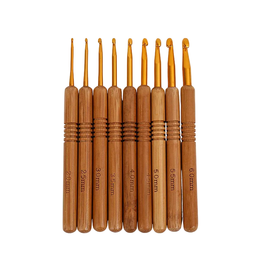 Weaveyland Set de 9 Crochets à Crochet en Aluminium avec Manche en Bois – Aiguilles pour Tricot et Loisirs Créatifs