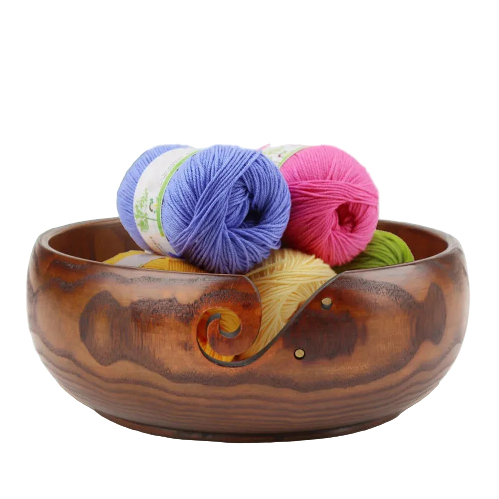 Weaveyland Bol à Laine en Bois Rond avec Trous – Porte-Pelote pour Tricot et Crochet
