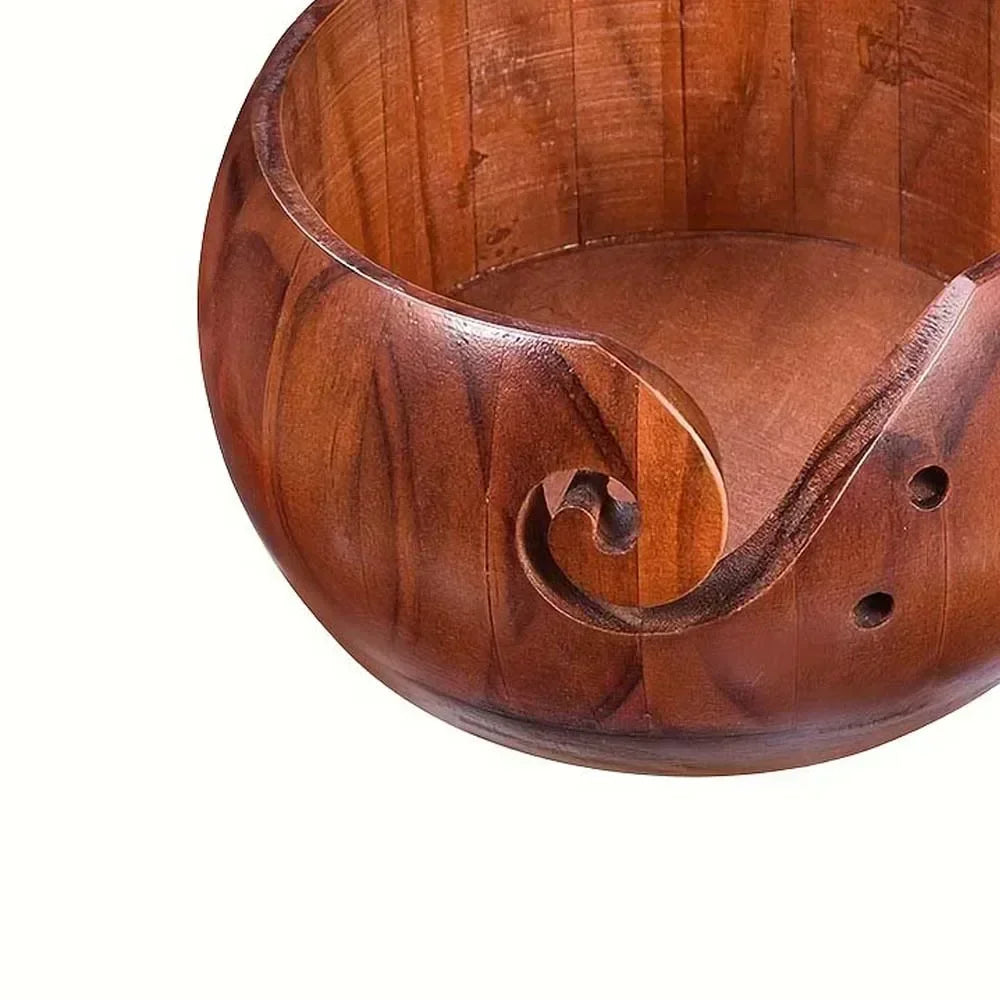Weaveyland Bol à Laine en Bois Rond 15 cm – Organisateur de Pelote pour Tricot et Crochet