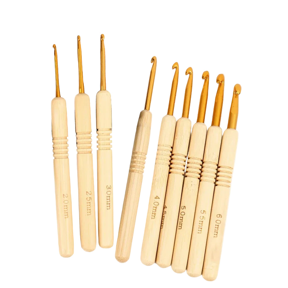 Weaveyland Set de 9 Crochets à Crochet en Aluminium avec Manche en Bois – Aiguilles pour Tricot et Loisirs Créatifs