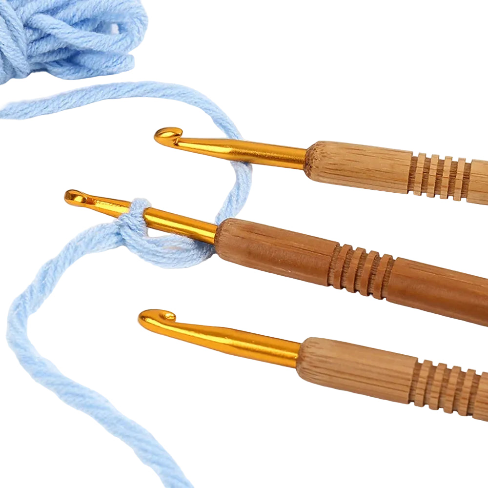 Weaveyland Set de 9 Crochets à Crochet en Aluminium avec Manche en Bois – Aiguilles pour Tricot et Loisirs Créatifs