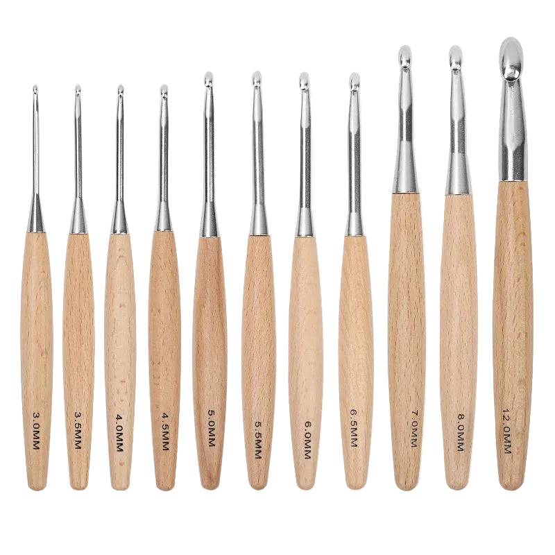 Weaveyland Set de 13 Crochets à Crochet en Bois – Tailles 3 à 12 mm, Manche Poli