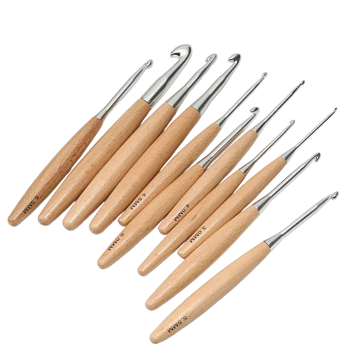 Weaveyland Set de 11 Crochets à Crochet avec Manche en Bois – Aiguilles pour Tricot et Travaux Manuels
