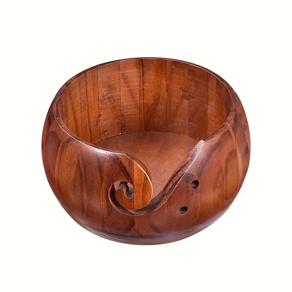 Weaveyland Bol à Laine en Bois Rond 15 cm – Organisateur de Pelote pour Tricot et Crochet