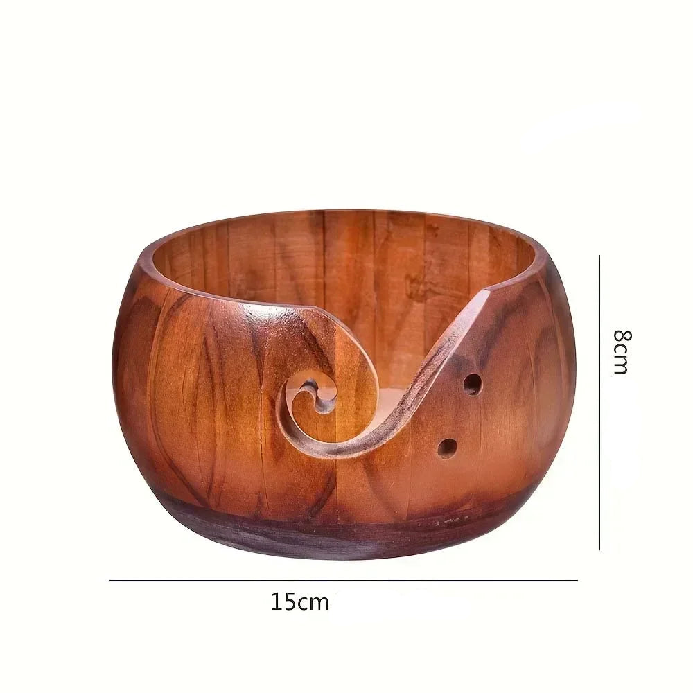 Weaveyland Bol à Laine en Bois Rond 15 cm – Organisateur de Pelote pour Tricot et Crochet