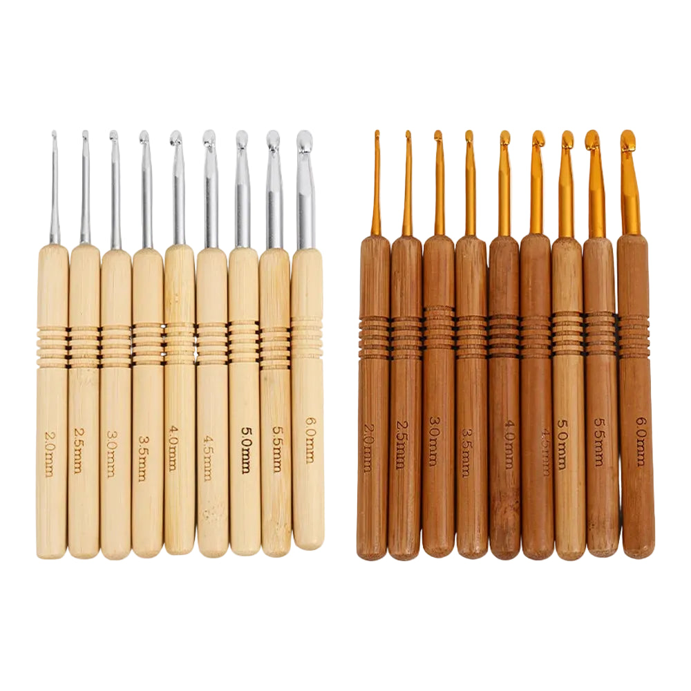 Weaveyland Set de 9 Crochets à Crochet en Aluminium avec Manche en Bois – Aiguilles pour Tricot et Loisirs Créatifs