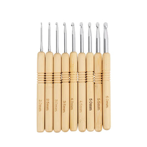 Weaveyland Set de 9 Crochets à Crochet en Aluminium avec Manche en Bois – Aiguilles pour Tricot et Loisirs Créatifs