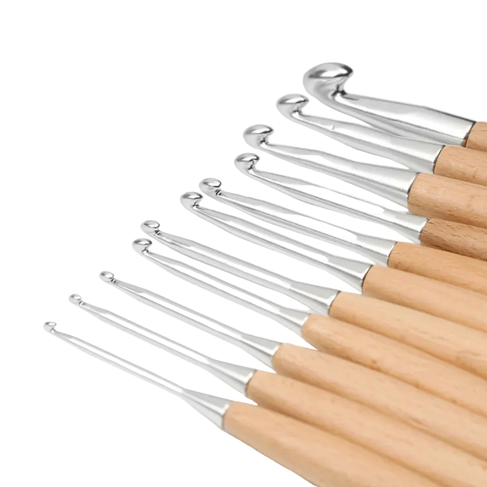 Weaveyland Set de 11 Crochets à Crochet avec Manche en Bois – Aiguilles pour Tricot et Travaux Manuels