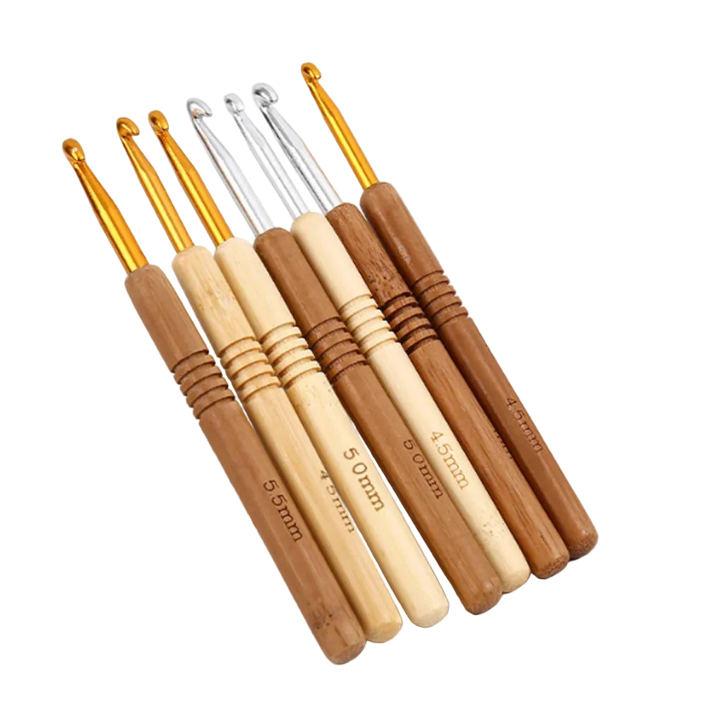 Weaveyland Set de 9 Crochets à Crochet en Aluminium avec Manche en Bois – Aiguilles pour Tricot et Loisirs Créatifs