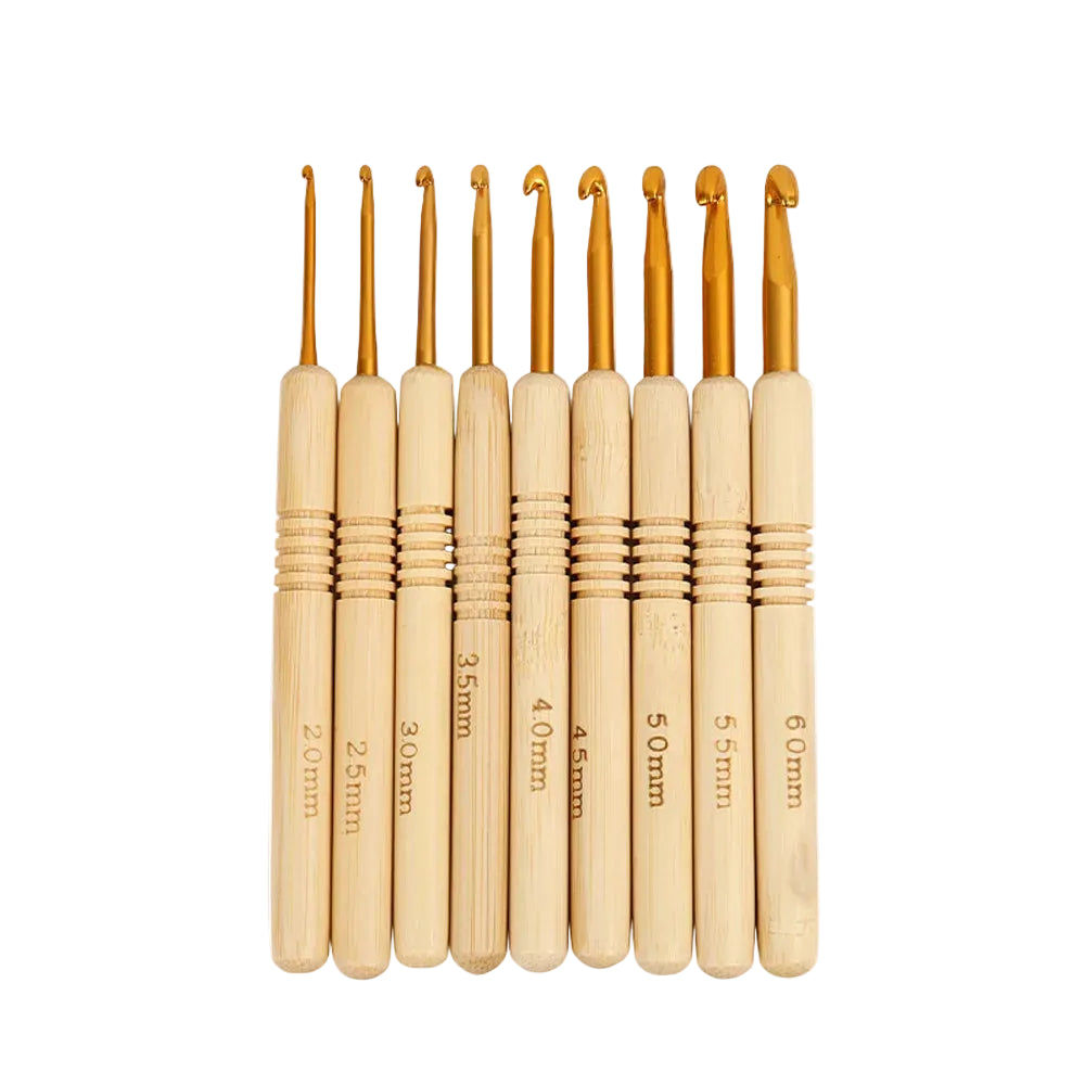 Weaveyland Set de 9 Crochets à Crochet en Aluminium avec Manche en Bois – Aiguilles pour Tricot et Loisirs Créatifs