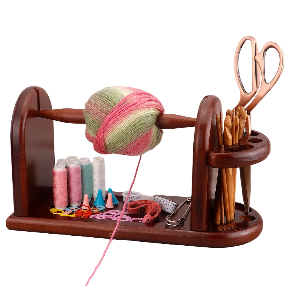 Weaveyland Porte-Laine en Bois Rouge Bordeaux – Support Rotatif avec Rangement pour Tricot et Crochet